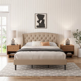 Linen Wingback Upholstered Bed Frame