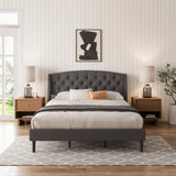 Linen Wingback Upholstered Bed Frame