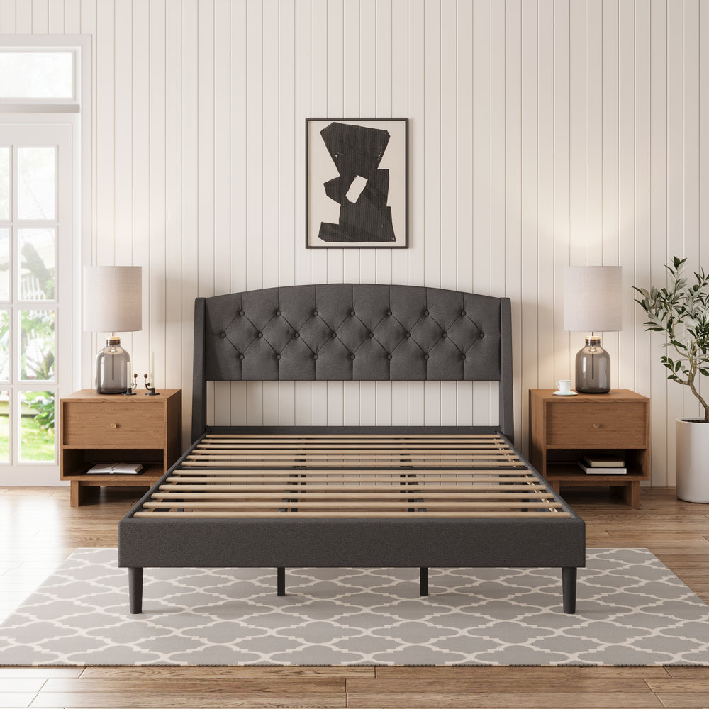 Wingback upholstered bed frame