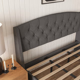 Linen Wingback Upholstered Bed Frame