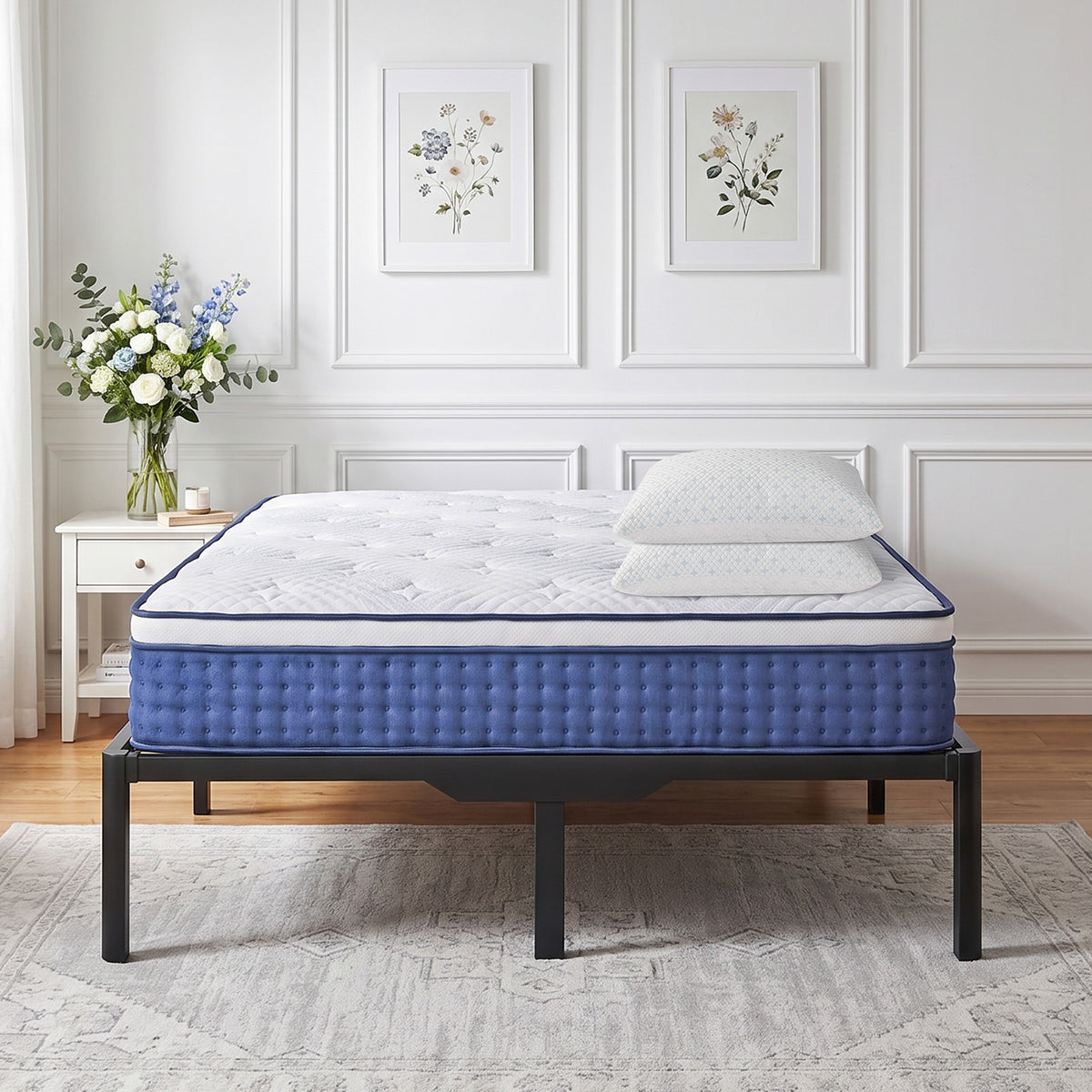 BlueWave hybrid mattress bedroom setup