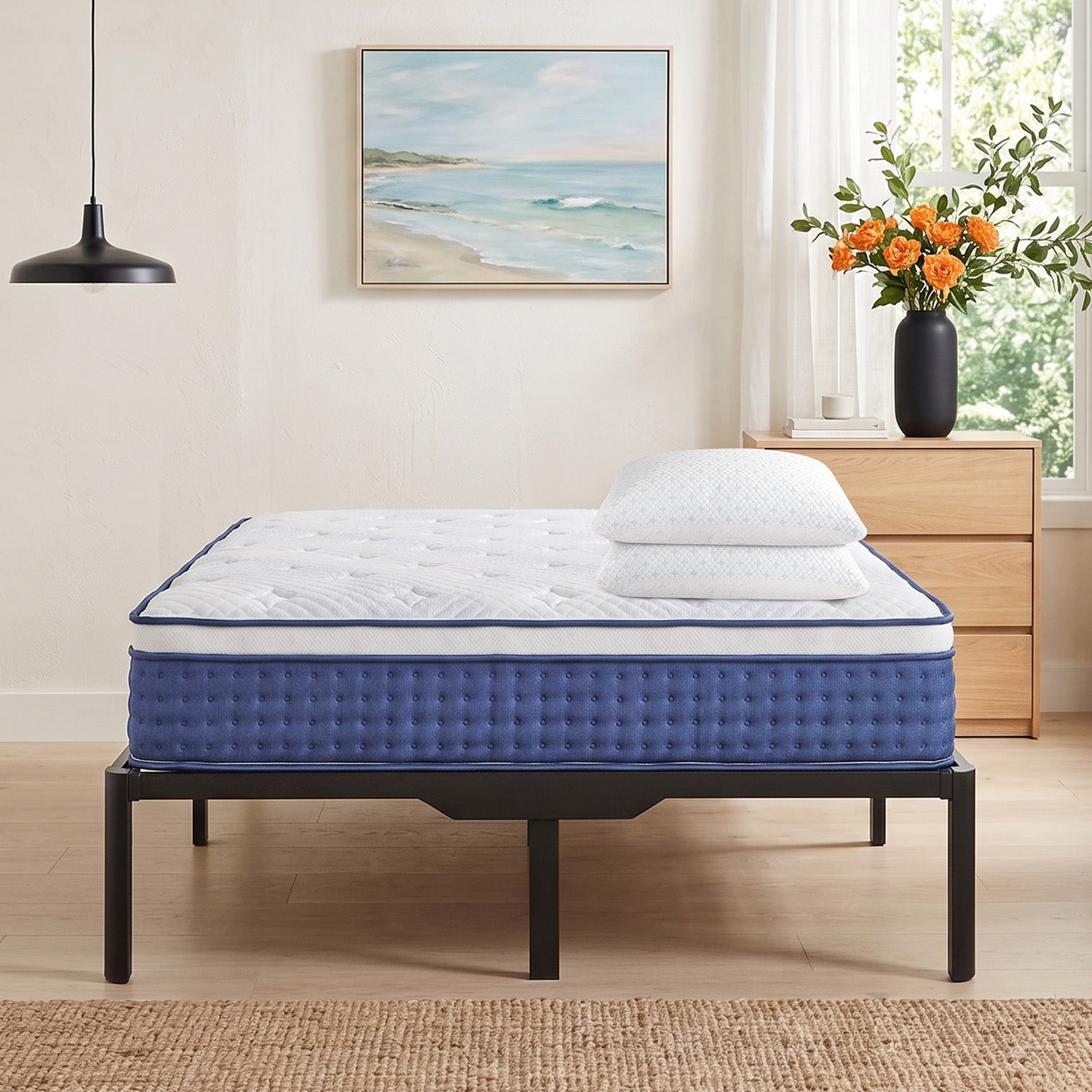 Hybrid mattress sleep bundle with bed base