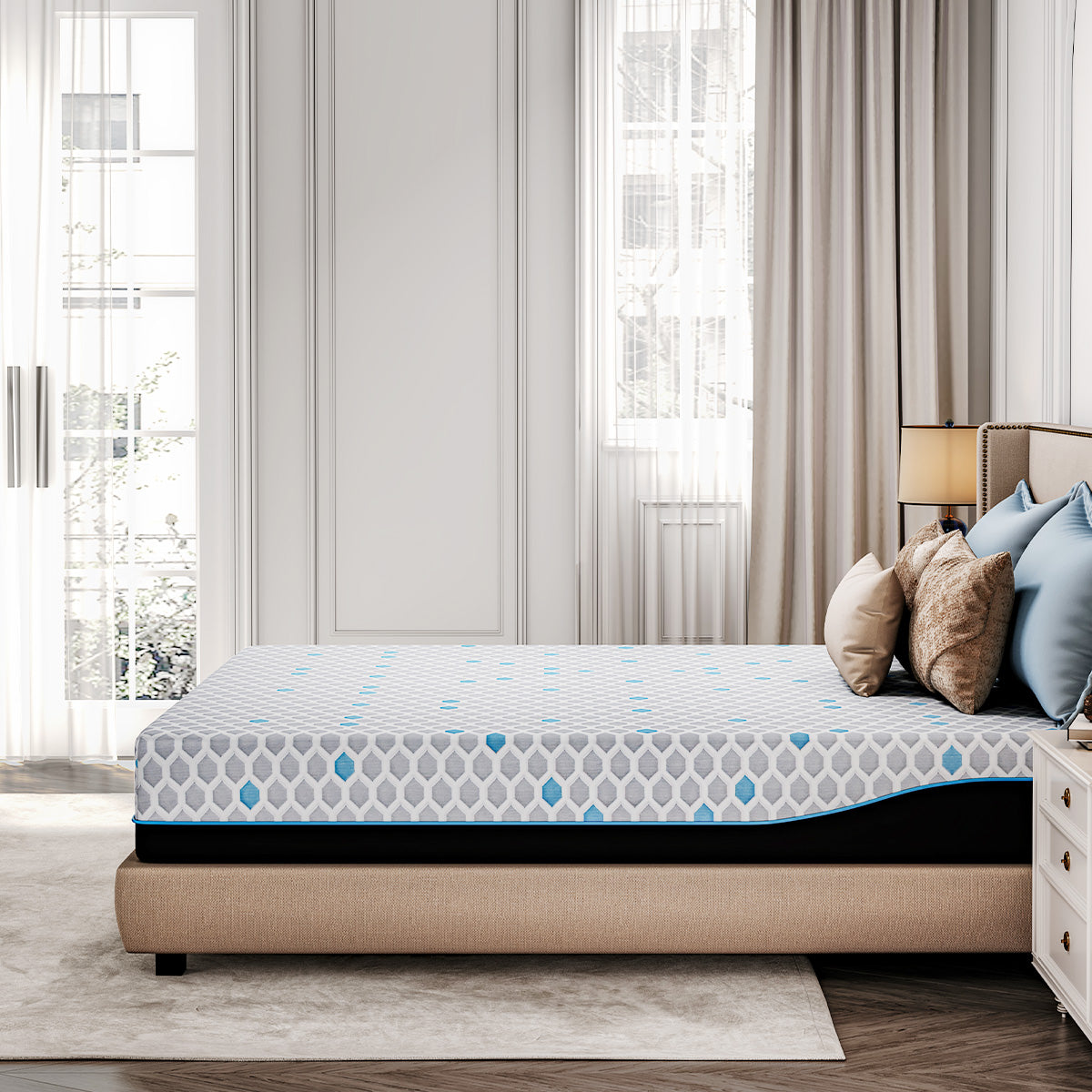 10"Charcoal Hexagonal Pattern Memory Foam Mattress