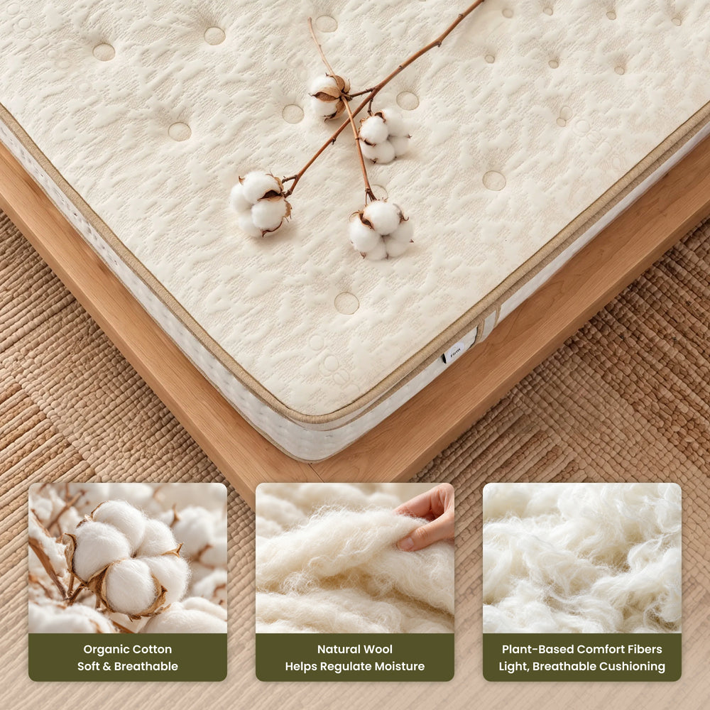 Canora Luxe mattress made with wool and plant-based fibers for comfortable sleep.