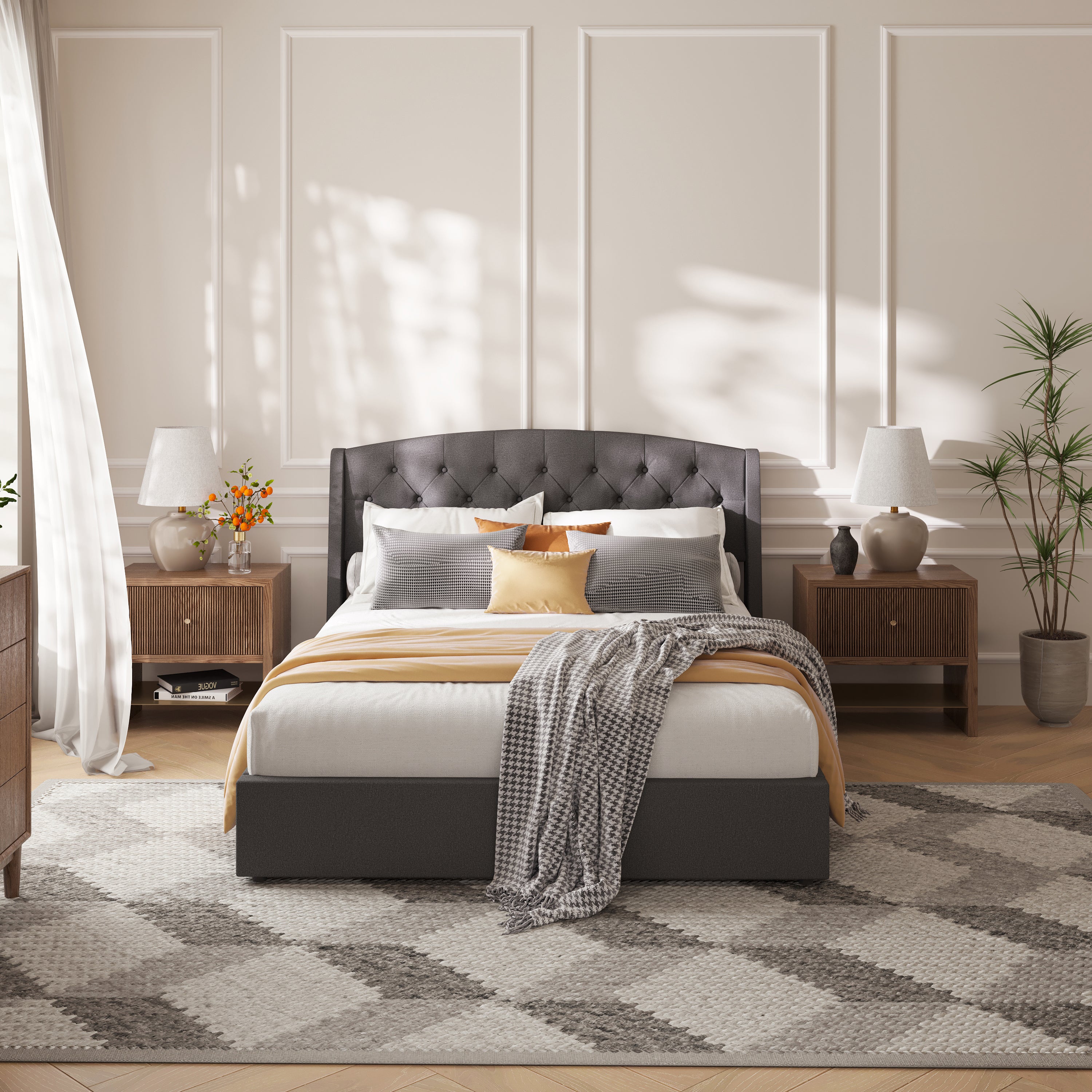 Wingback Lift-Up Storage Upholstered Bed Frame
