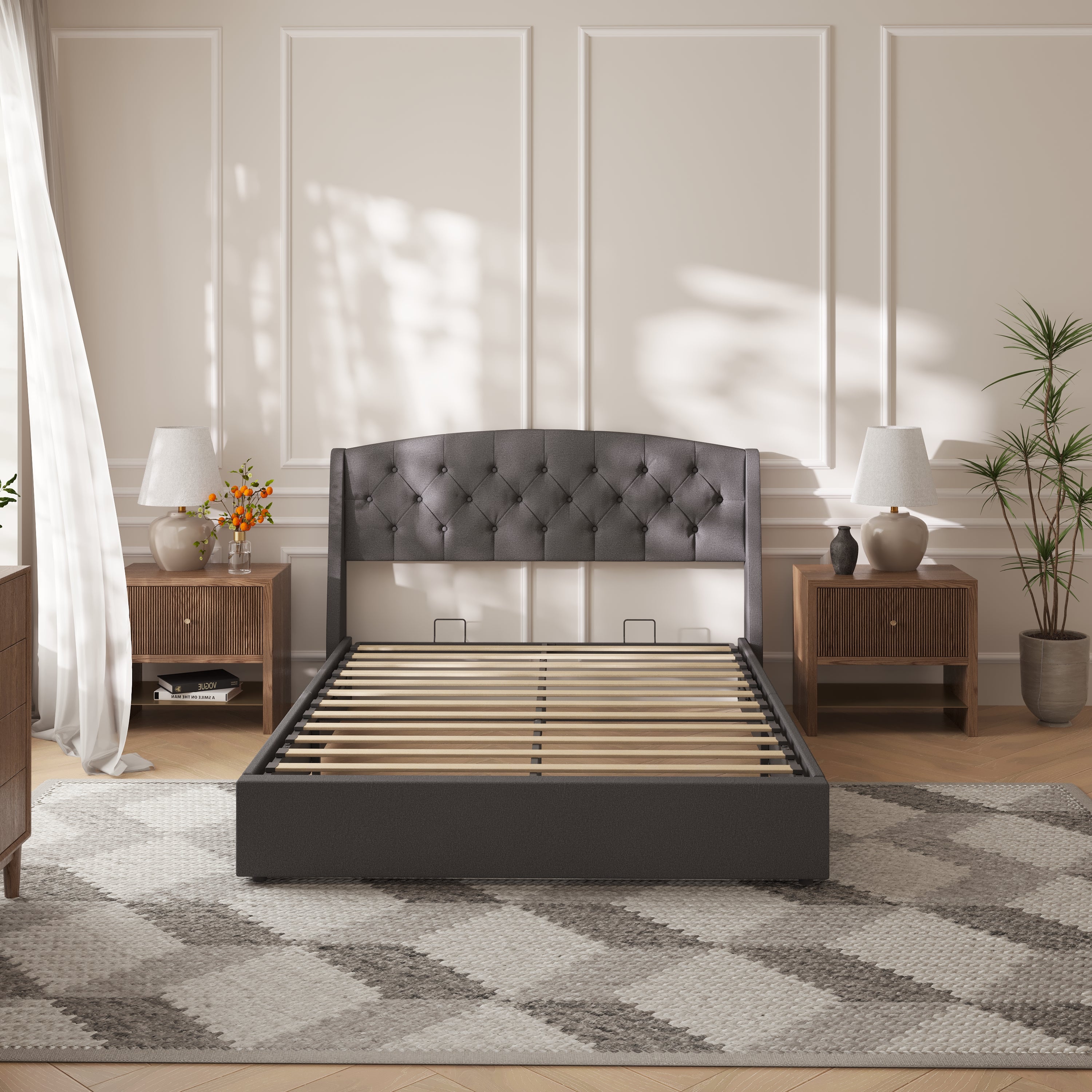 Wingback Lift-Up Storage Upholstered Bed Frame