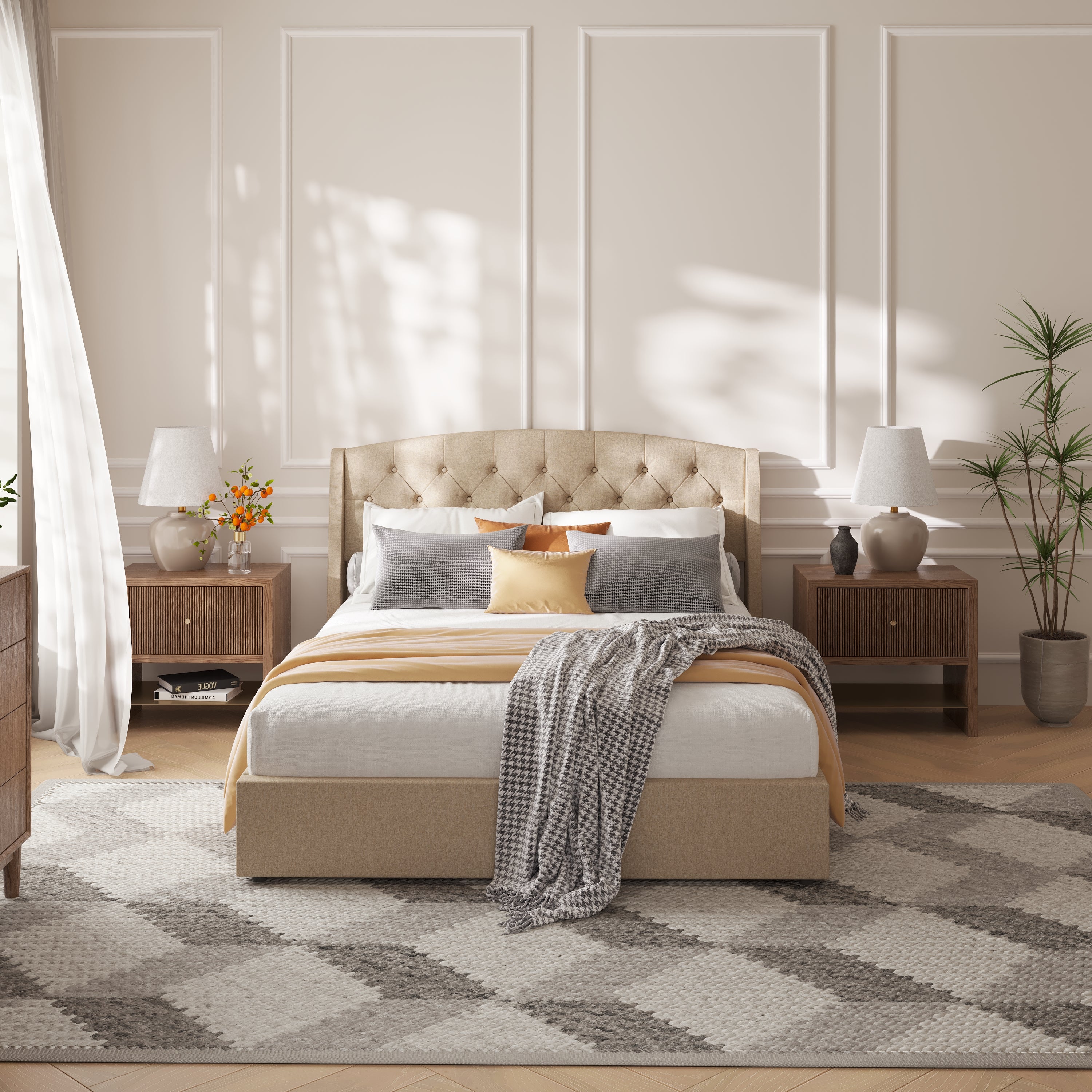 Wingback Lift-Up Storage Upholstered Bed Frame