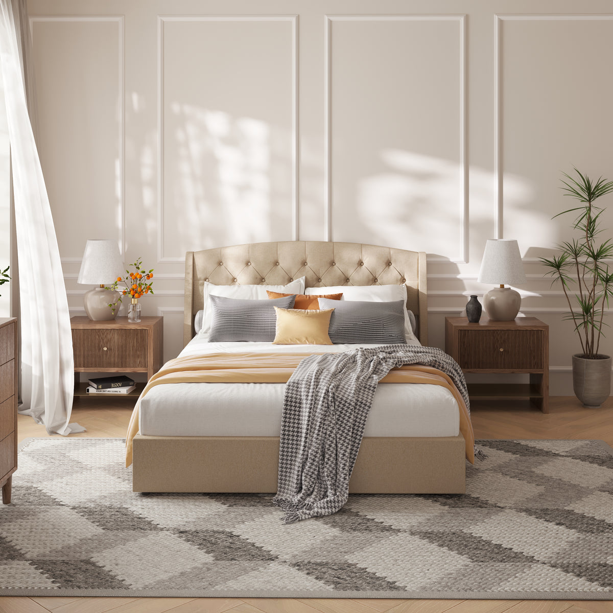 Wingback Lift-Up Storage Upholstered Bed Frame