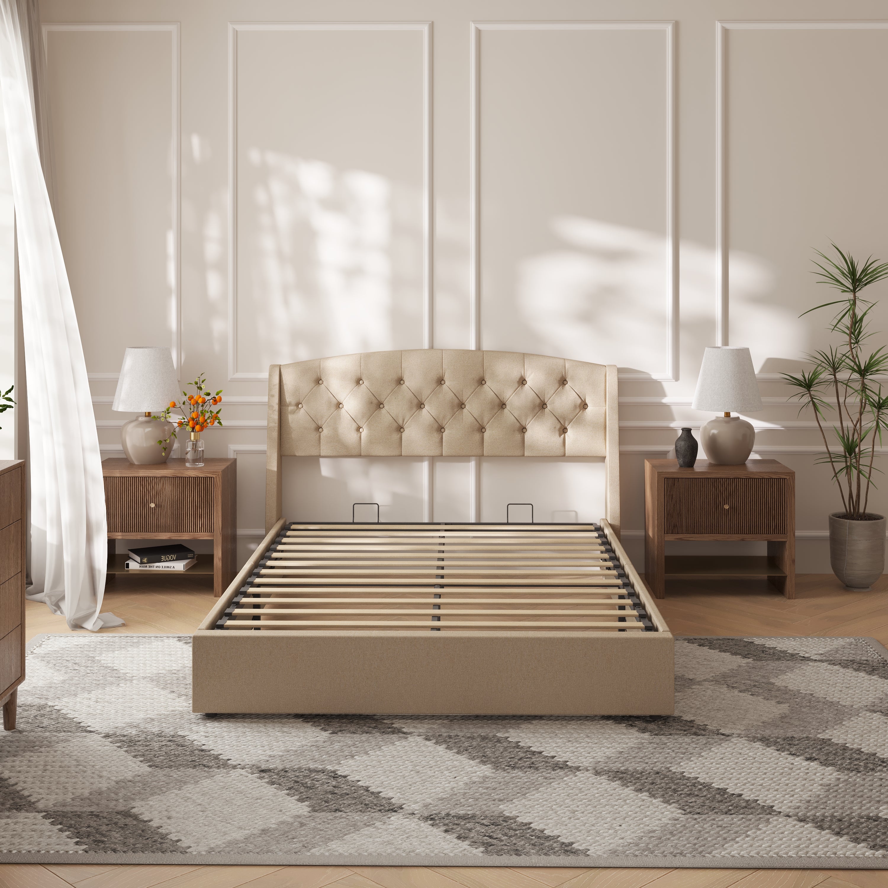 Wingback Lift-Up Storage Upholstered Bed Frame